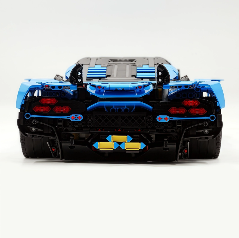 1:8 Lambo Auténtica, building block supercar, painted pearl blue/red, static version (3392 pieces)