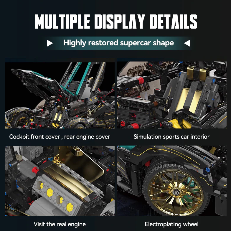 1:8 Lambo V12 Vision GT, Cyberpunk-style electrically retractable cockpit (2472 pieces)