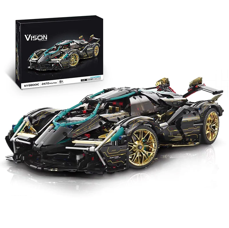 1:8 Lambo V12 Vision GT, Cyberpunk-style electrically retractable cockpit (2472 pieces)