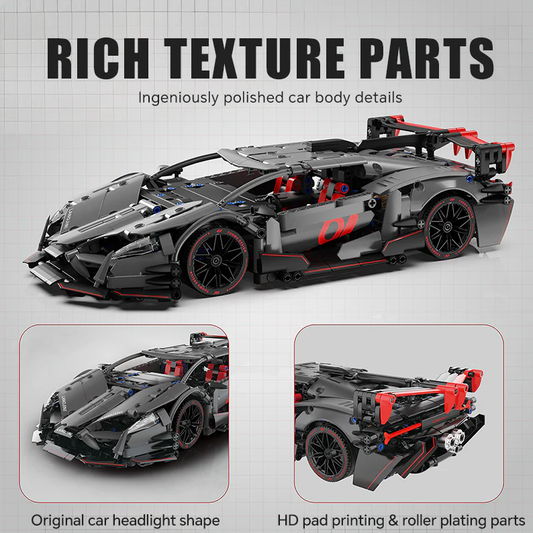 1:14 Lambo Red Sports Car Dark Night Building Set, Boys' and Teenagers' Collectible Model! (1056 pieces)