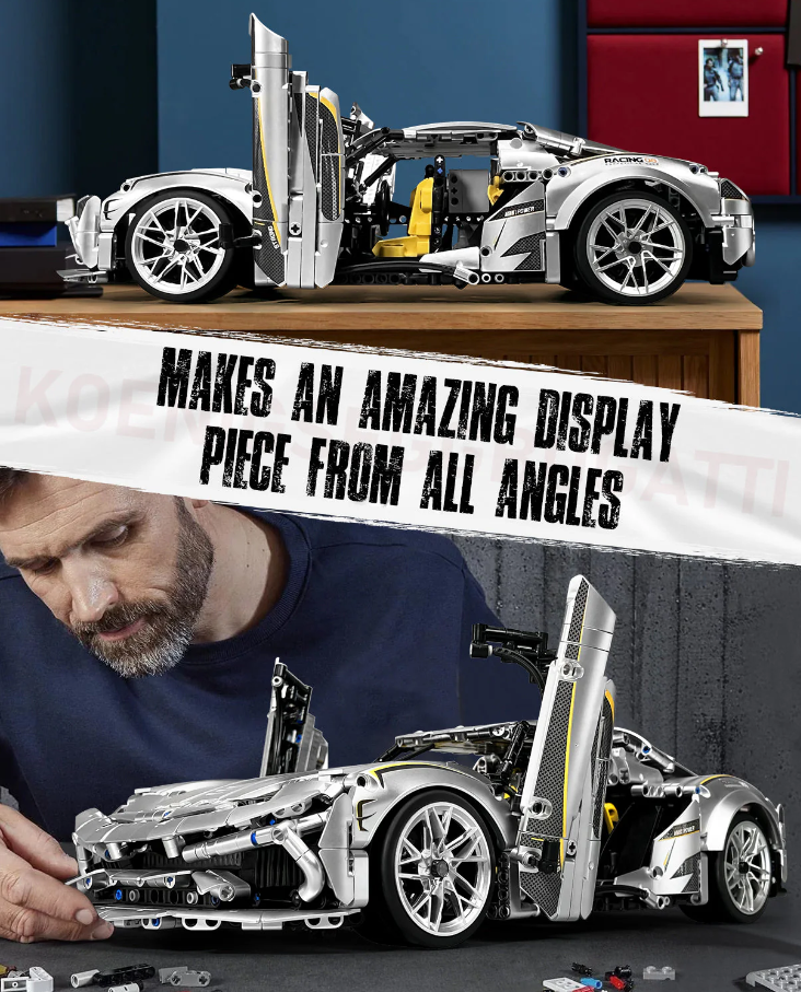 1:10 Silver Koenigsegg Building Block Supercar Power Edition (2086 pieces)
