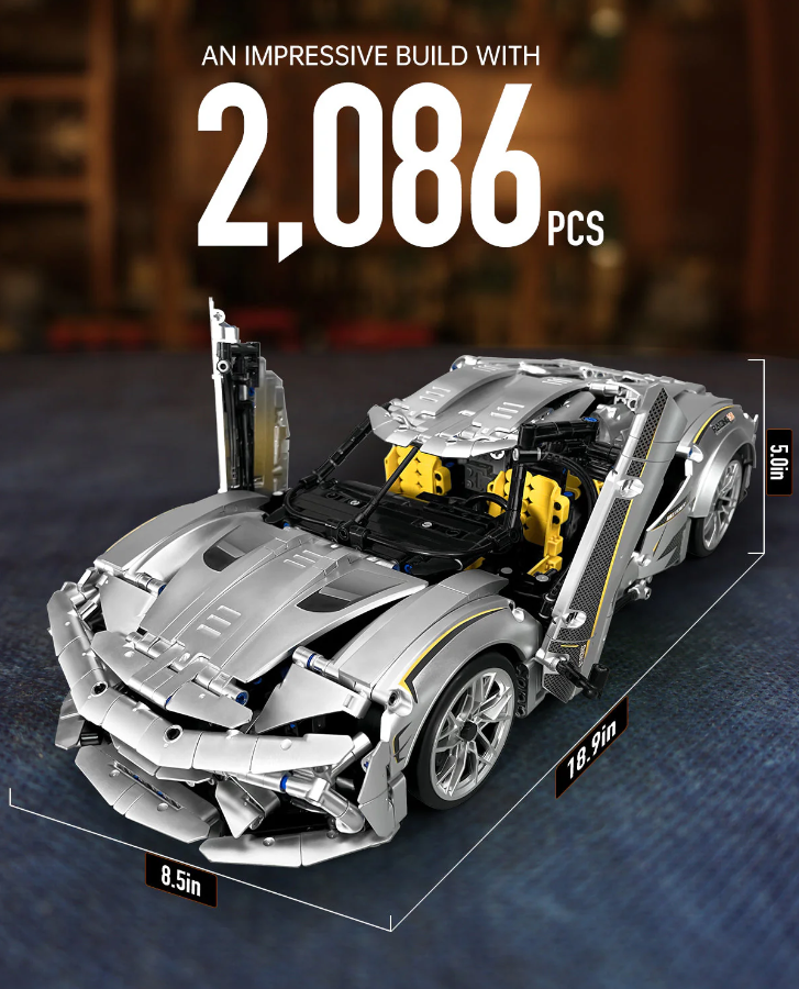 1:10 Silver Koenigsegg Building Block Supercar Power Edition (2086 pieces)