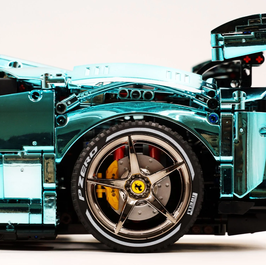 1:8 SF90XX building set, custom Tiffany Blue electroplated brick supercar (3982 pieces)