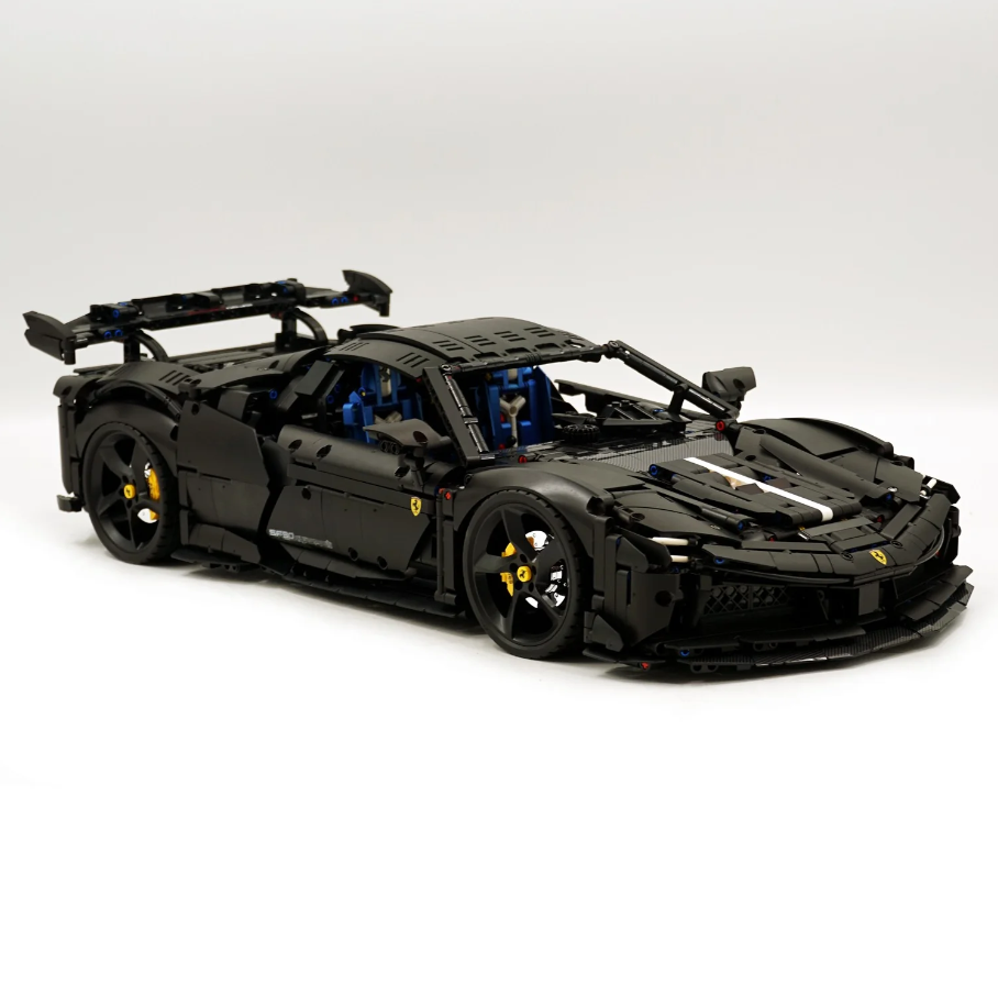 1:8 SF90 building block supercar custom classic matte black paint (3982 pieces)