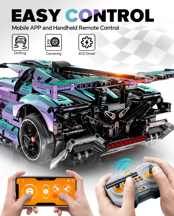 1:10 Apollo Super Electroplated Sports Car, Remote Control Drift, Electric Gull-wing Doors, 2036 Pieces