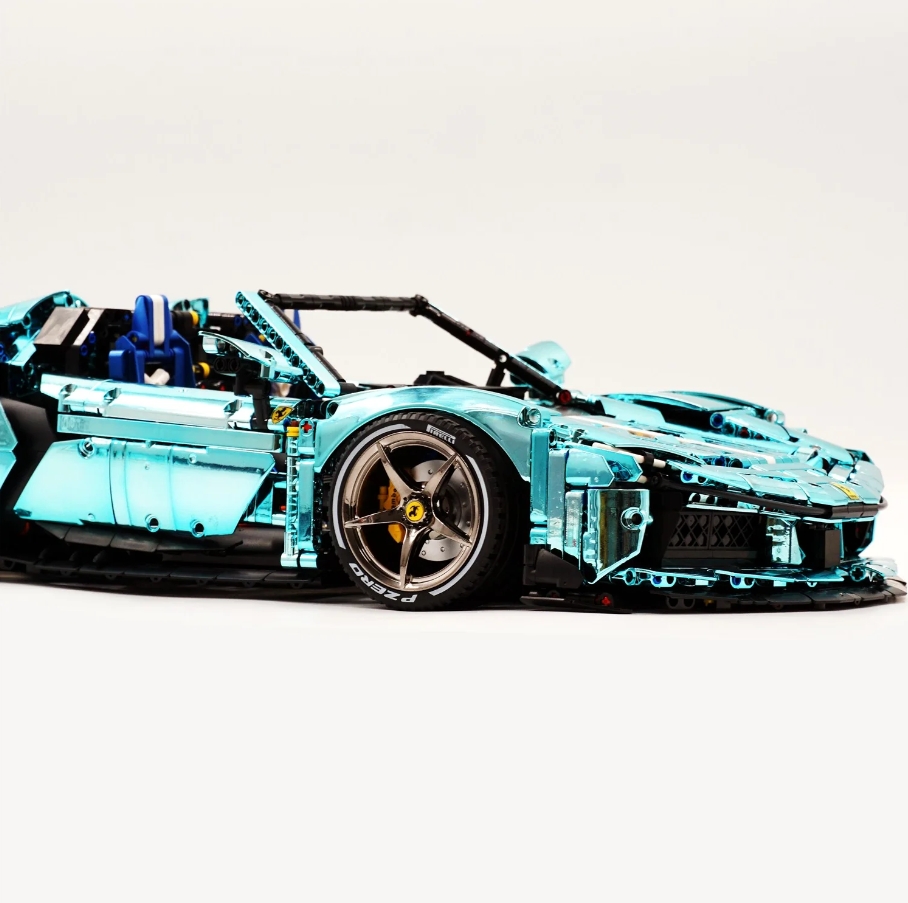 1:8 SF90XX building set, custom Tiffany Blue electroplated brick supercar (3982 pieces)