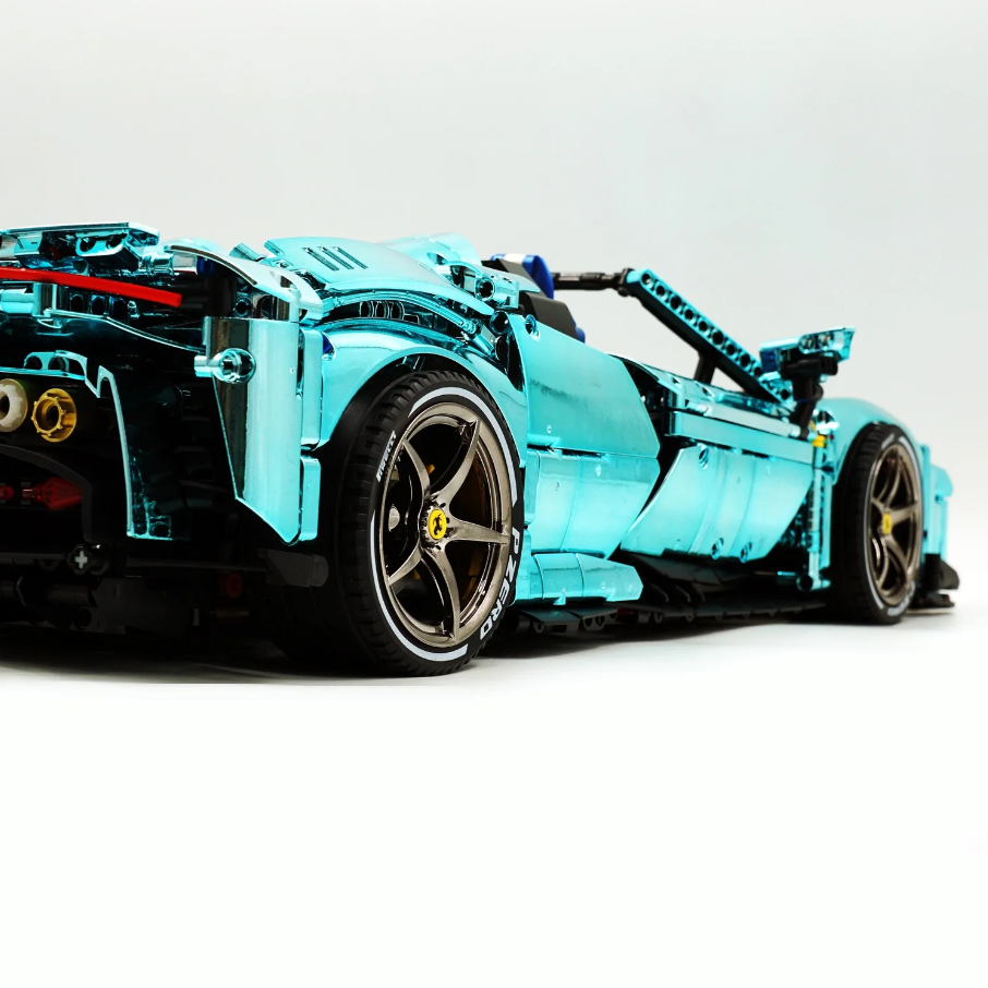 1:8 SF90XX building set, custom Tiffany Blue electroplated brick supercar (3982 pieces)
