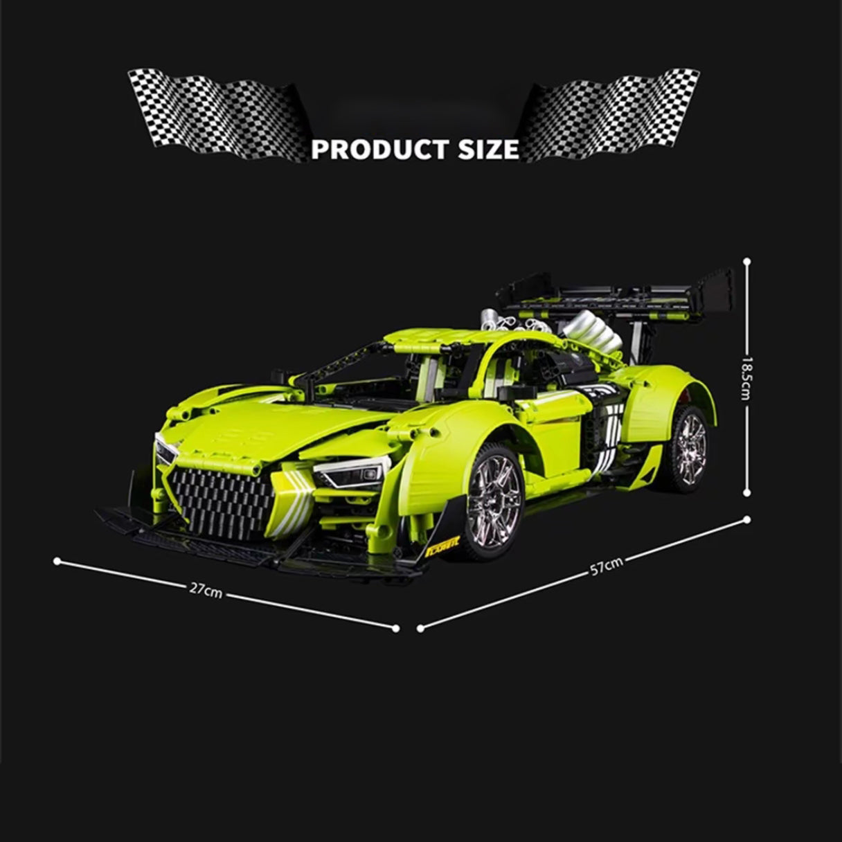 R8 Green Beast, a large rear wing building block supercar (2641 pieces)