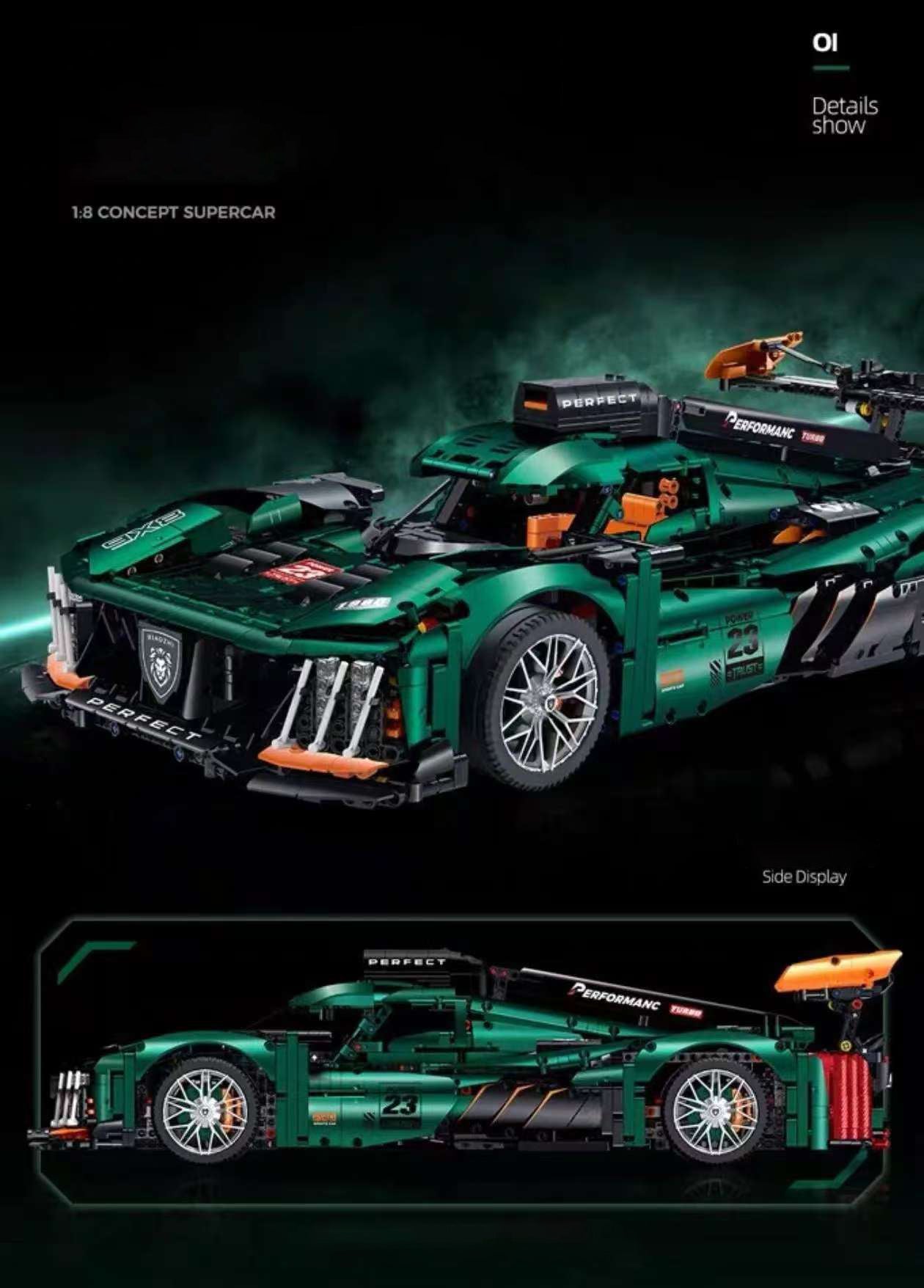 1:8 Le Mans building block supercar model (3746 pieces)