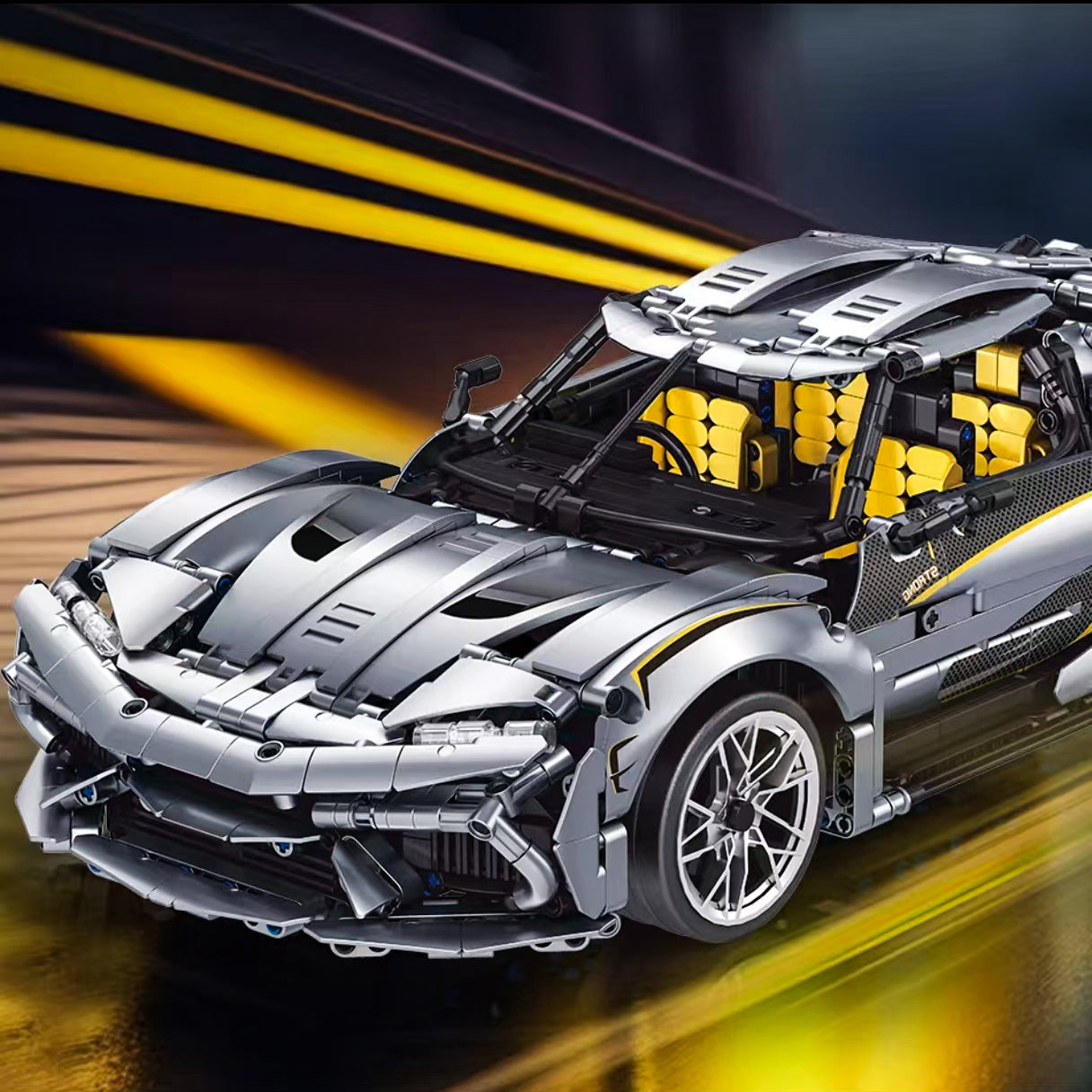 1:10 Silver Koenigsegg Building Block Supercar Power Edition (2086 pieces)
