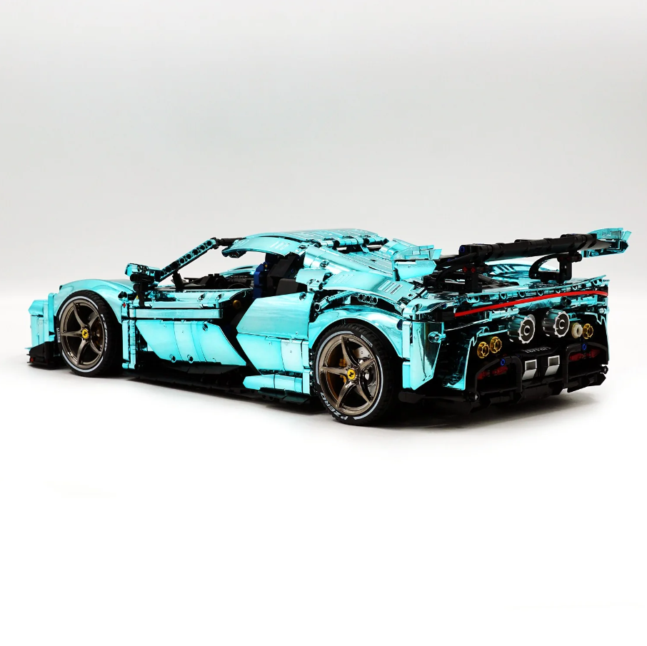 1:8 SF90XX building set, custom Tiffany Blue electroplated brick supercar (3982 pieces)