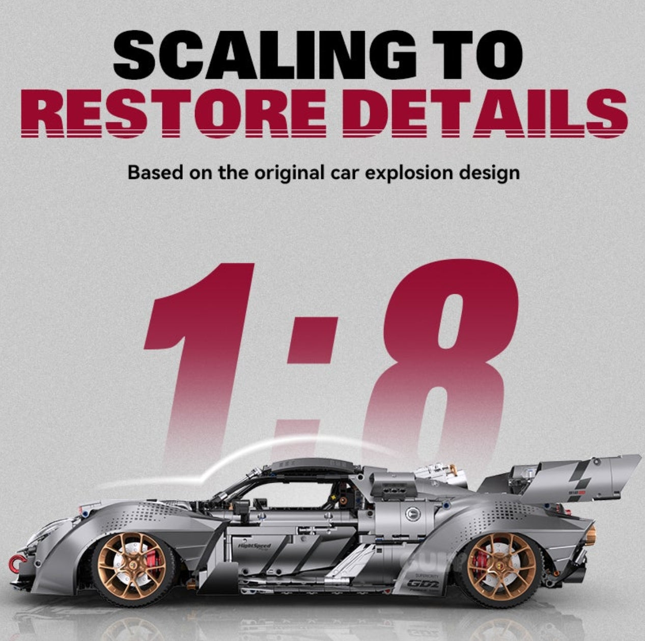 1:8 Supercar 918 (4306 pieces)Body size: 61.8cm*33.6cm*15.3cm
