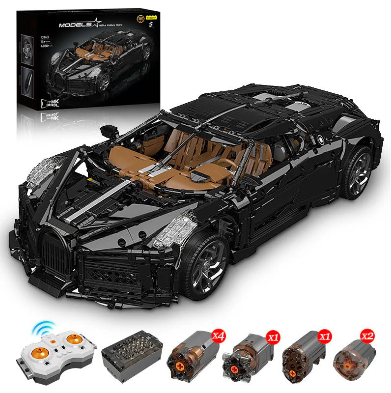 La Voiture Noire 1:8 scale building set with remote control, electric lift chassis, and electric doors (4688 pieces)