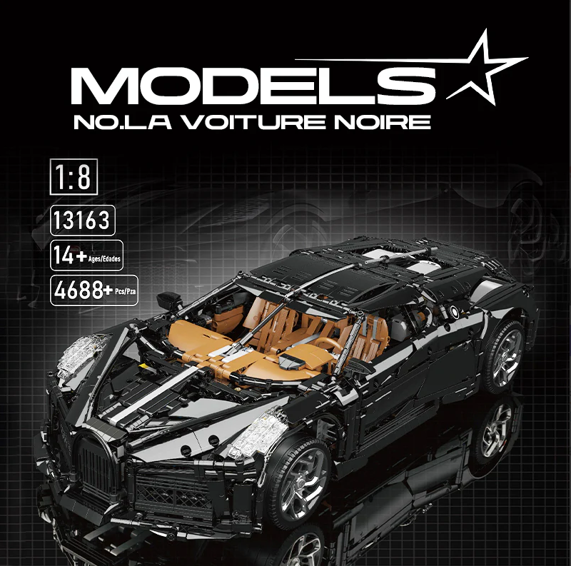 La Voiture Noire 1:8 scale building set with remote control, electric lift chassis, and electric doors (4688 pieces)