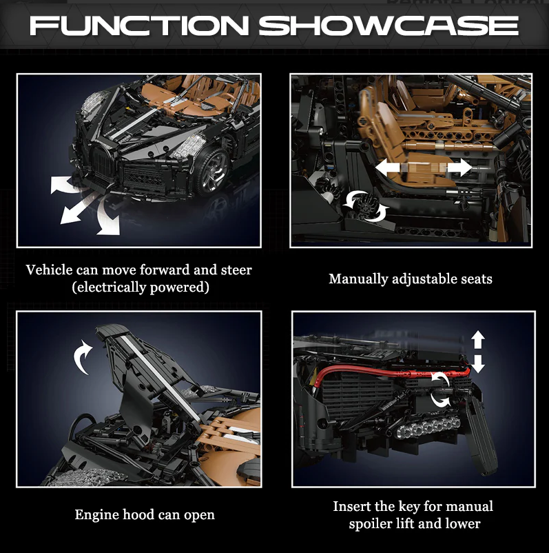 La Voiture Noire 1:8 scale building set with remote control, electric lift chassis, and electric doors (4688 pieces)