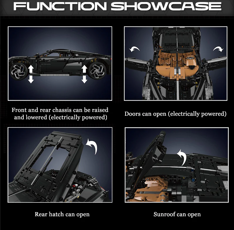La Voiture Noire 1:8 scale building set with remote control, electric lift chassis, and electric doors (4688 pieces)