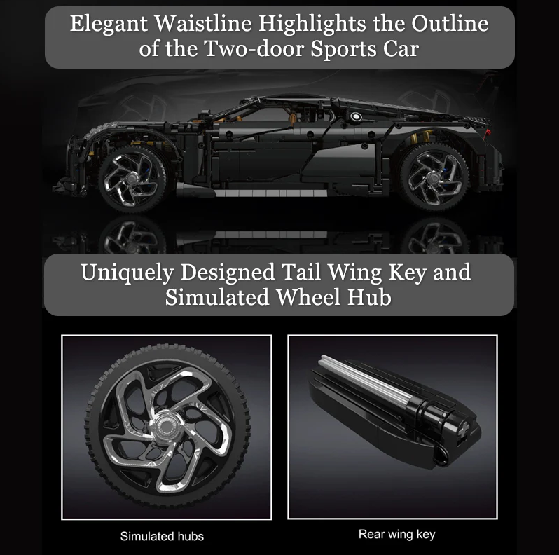 La Voiture Noire 1:8 scale building set with remote control, electric lift chassis, and electric doors (4688 pieces)