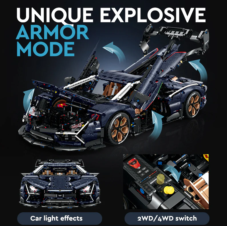 1:8 Starry Night Lambo SVJ Building Block Supercar Static Version (4106 pieces)
