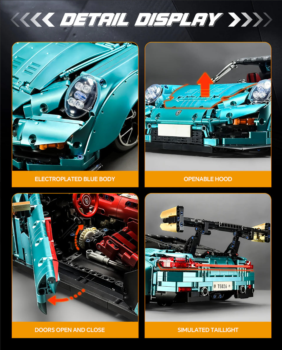 1:8 blue GT2 RS supercar building block model (3389 pieces)