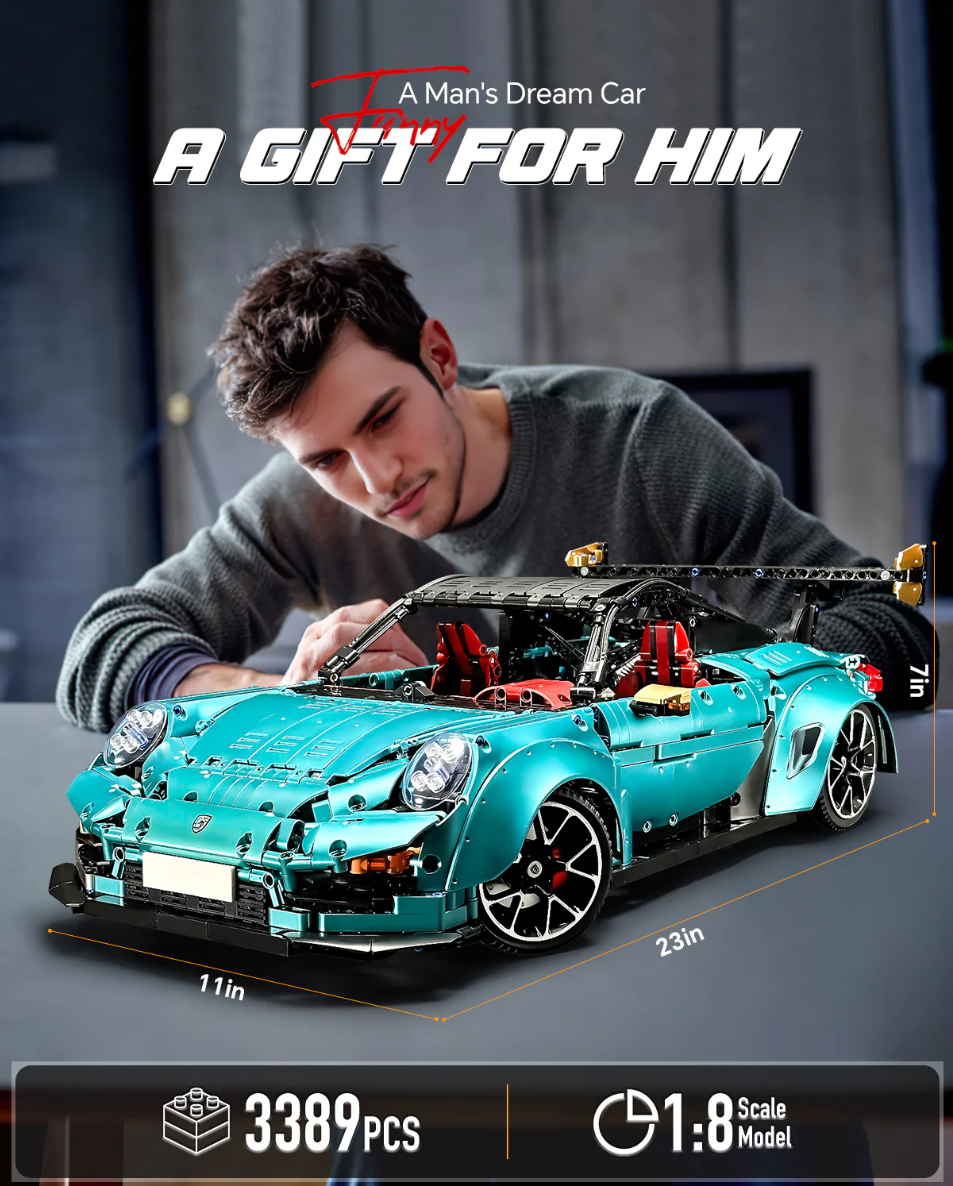 1:8 blue GT2 RS supercar building block model (3389 pieces)