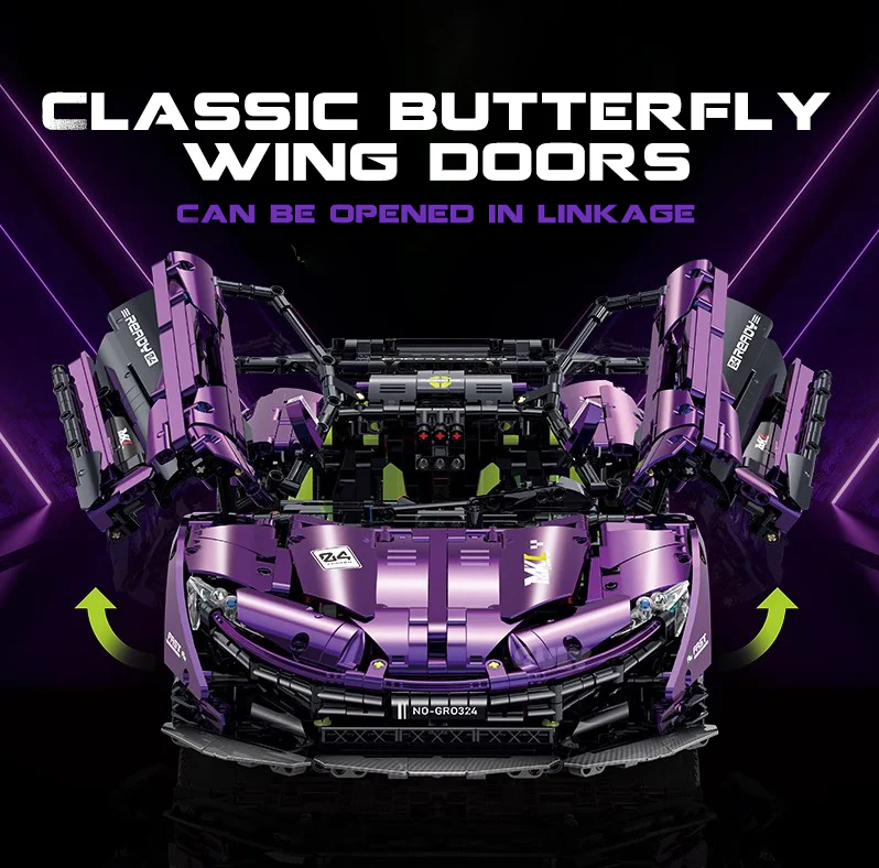1:8 P1 Purple Phantom Super Brick Sports Car (3568 pieces)