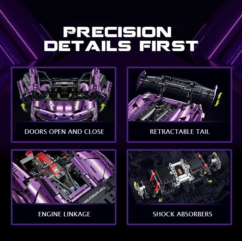 1:8 P1 Purple Phantom Super Brick Sports Car (3568 pieces)