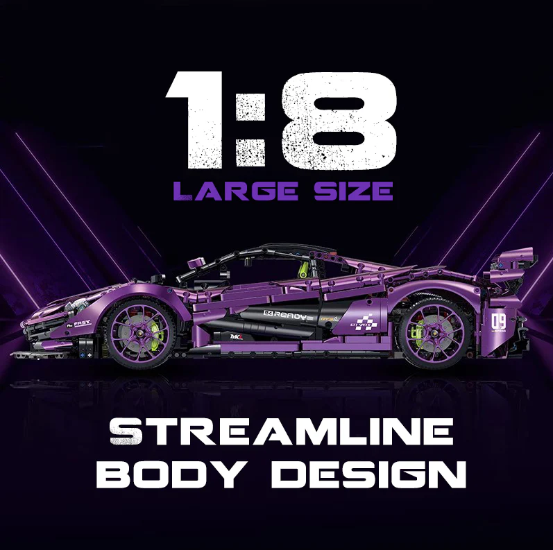 1:8 P1 Purple Phantom Super Brick Sports Car (3568 pieces)
