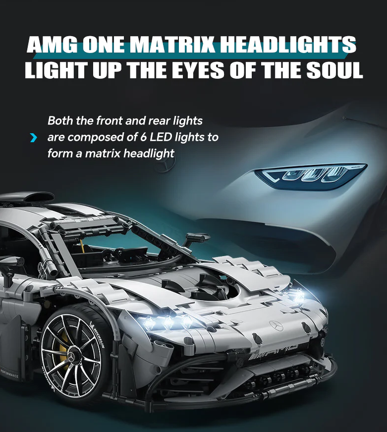 1:8 Mercedes-AMG ONE building set with remote control, fully detailed simulation, ultimate collector's item, electric wing doors, rear wing lift, controllable lights, launch control (3295 pieces)