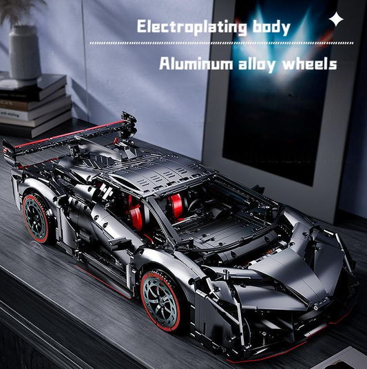 1:8 Lambo VENENO silver-gray supercar building block model (3711 pieces)