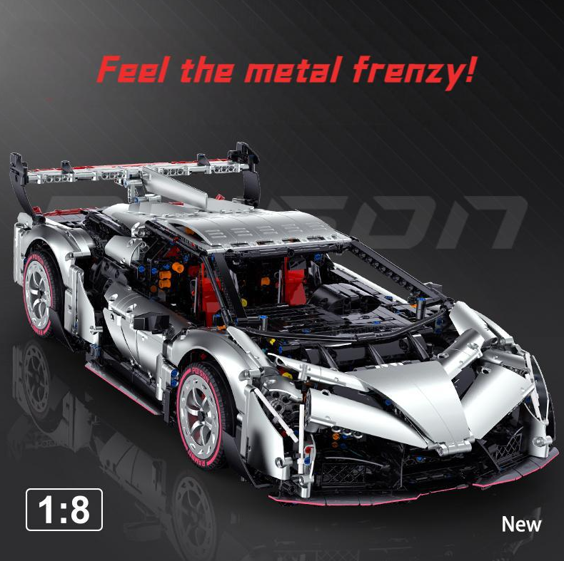 1:8 Lambo VENENO silver-gray supercar building block model (3711 pieces)