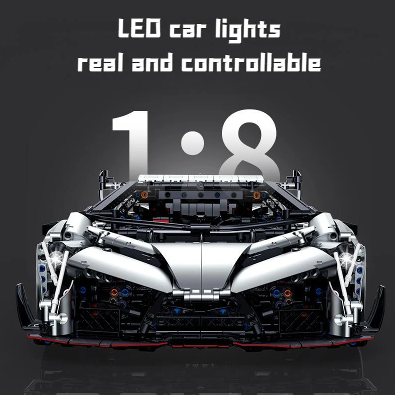 1:8 Lambo VENENO silver-gray supercar building block model (3711 pieces)