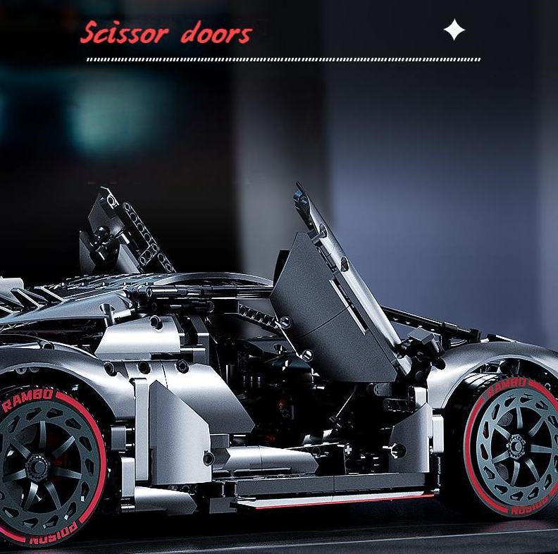 1:8 Lambo VENENO silver-gray supercar building block model (3711 pieces)