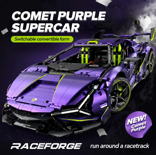 1:8 scale purple Lambo supercar with custom starry sky finish (3654 pieces)