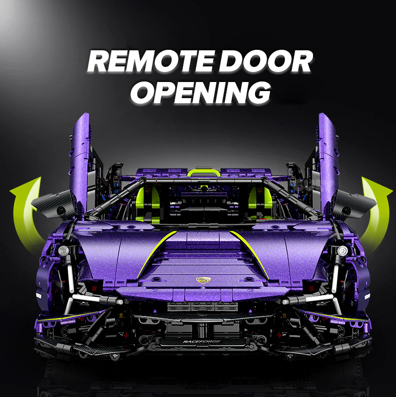 1:8 scale purple Lambo supercar with custom starry sky finish (3654 pieces)
