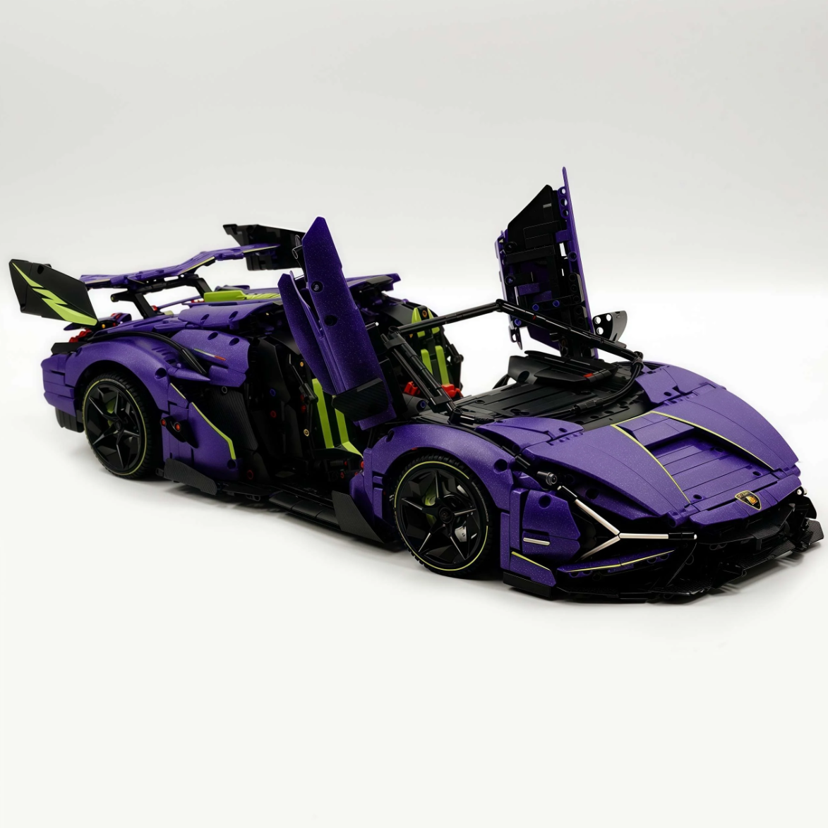 1:8 scale purple Lambo supercar with custom starry sky finish (3654 pieces)