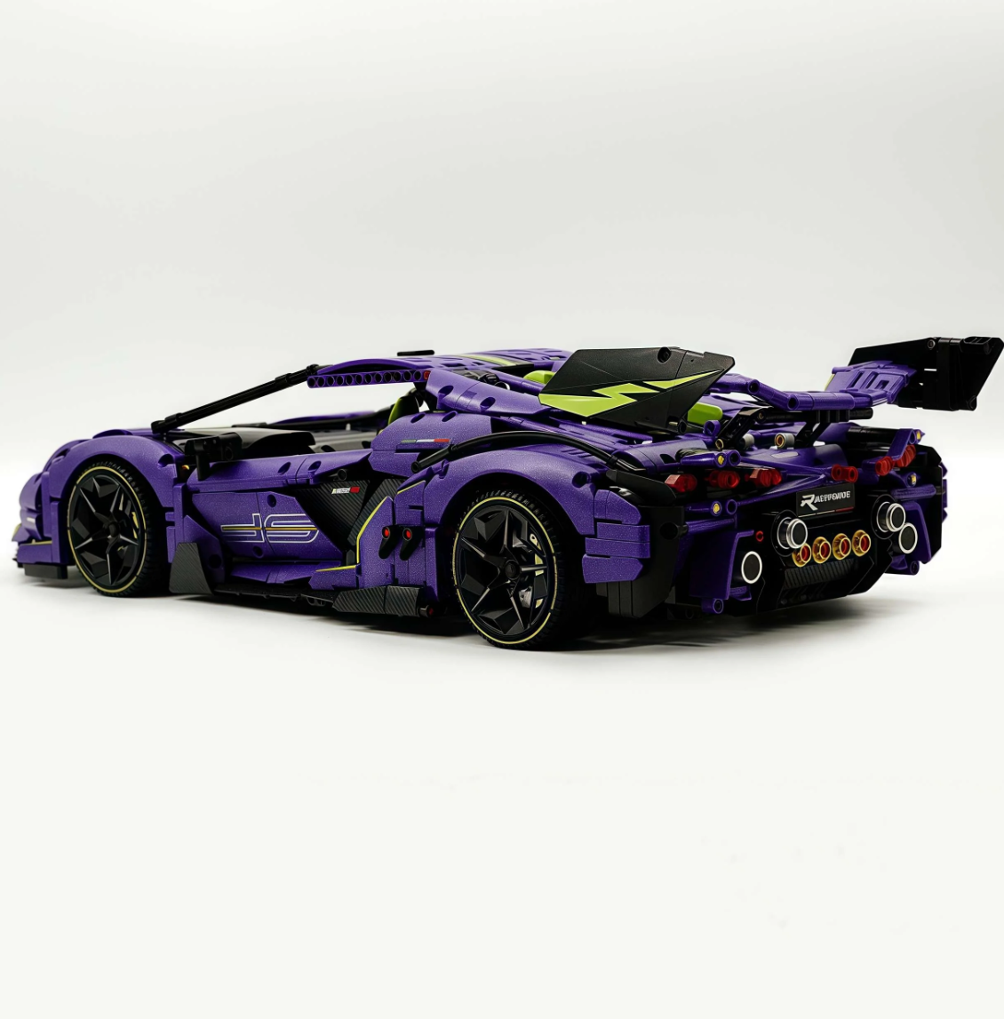 1:8 scale purple Lambo supercar with custom starry sky finish (3654 pieces)