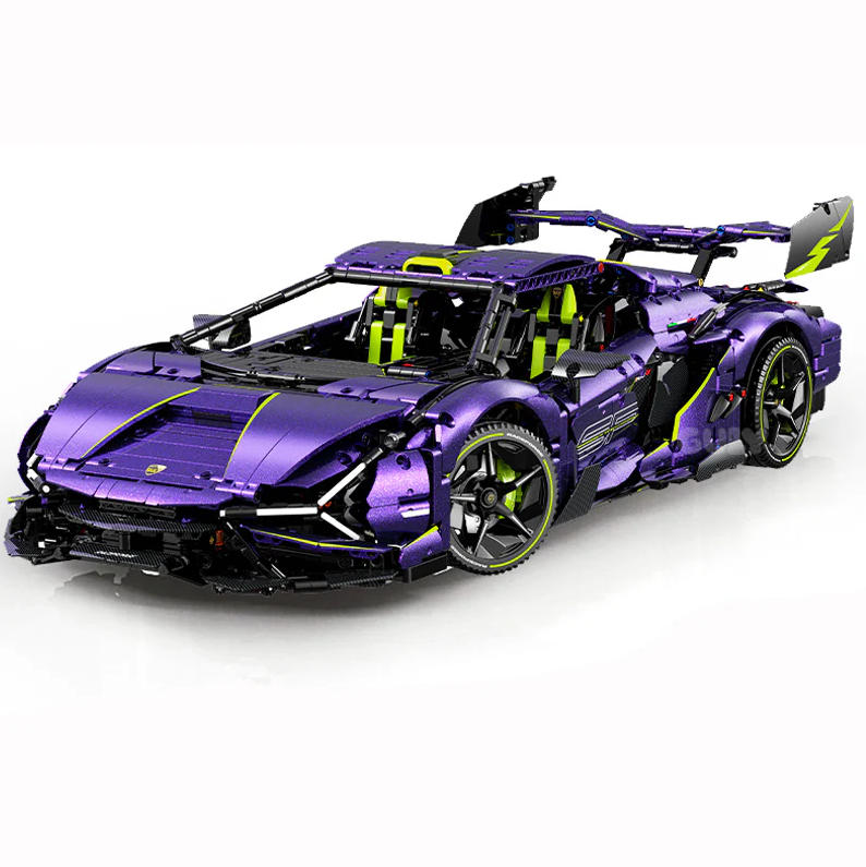 1:8 scale purple Lambo supercar with custom starry sky finish (3654 pieces)