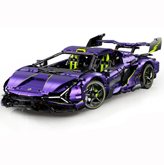 1:8 scale purple Lambo supercar with custom starry sky finish (3654 pieces)