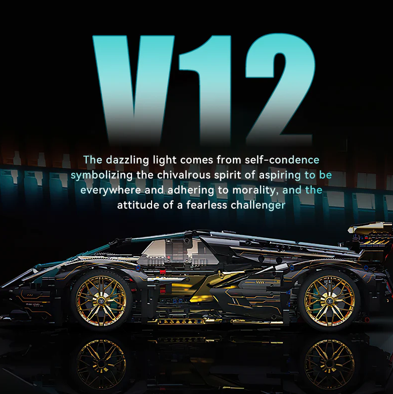 1:8 Lambo V12 Vision GT, Cyberpunk-style electrically retractable cockpit (2472 pieces)