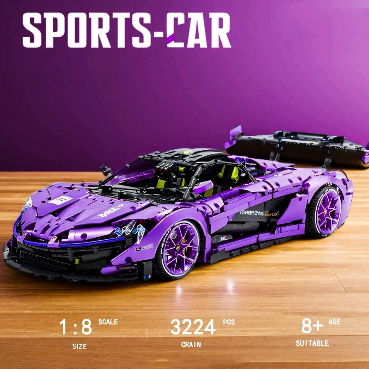 1:8 P1 Purple Phantom Super Brick Sports Car (3568 pieces)