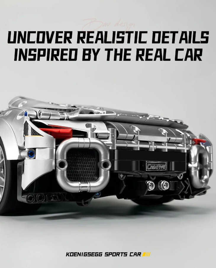 1:10 Silver Koenigsegg Building Block Supercar Power Edition (2086 pieces)