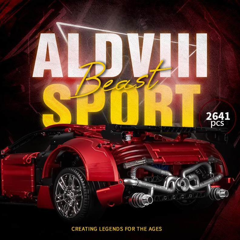 Building Block Supercar R8 Red Beast, Big Rear Wing (2641 pieces)