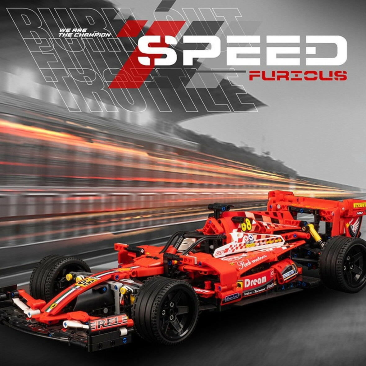 1:8 Formula One racing car model, available in red and blue (1448 pieces)