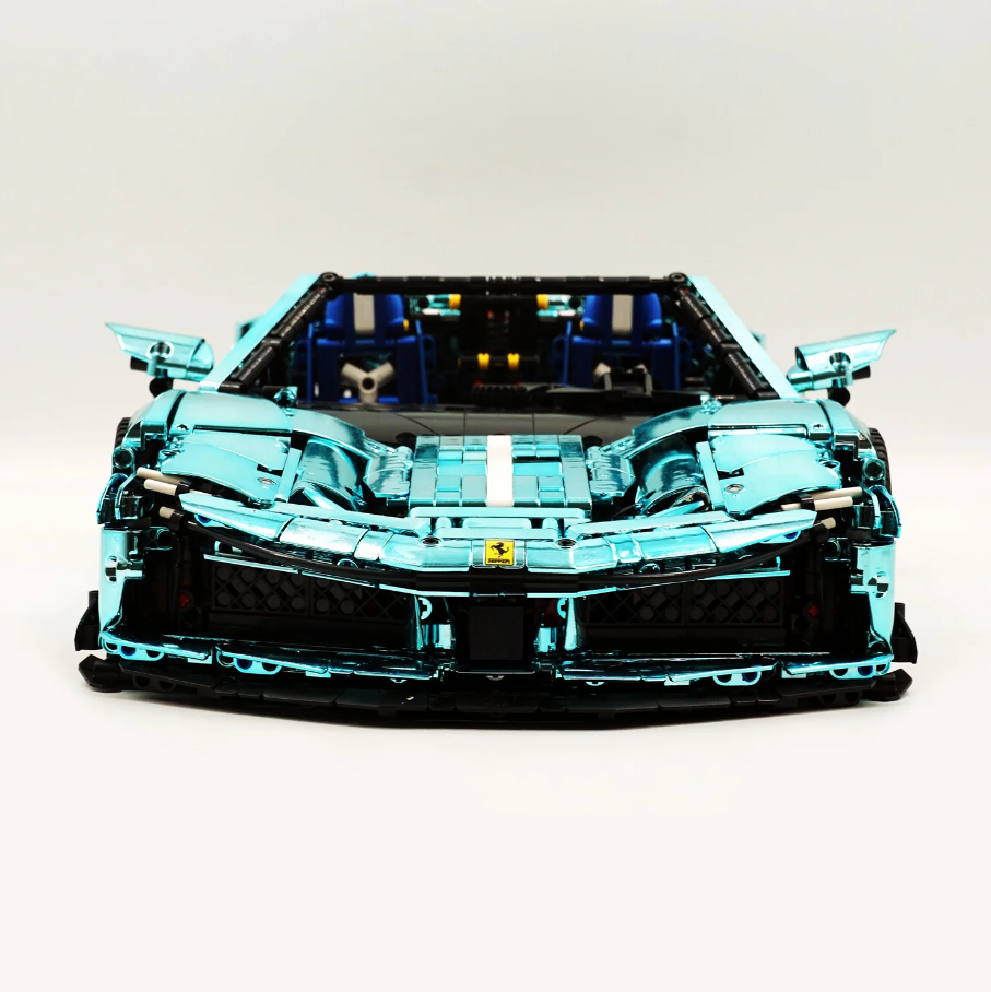 1:8 SF90XX building set, custom Tiffany Blue electroplated brick supercar (3982 pieces)