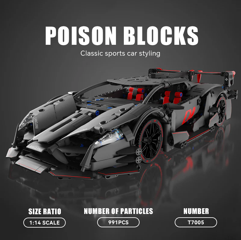 1:14 Lambo Red Sports Car Dark Night Building Set, Boys' and Teenagers' Collectible Model! (1056 pieces)