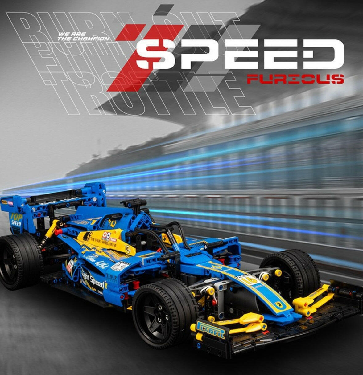 1:8 Formula One racing car model, available in red and blue (1448 pieces)