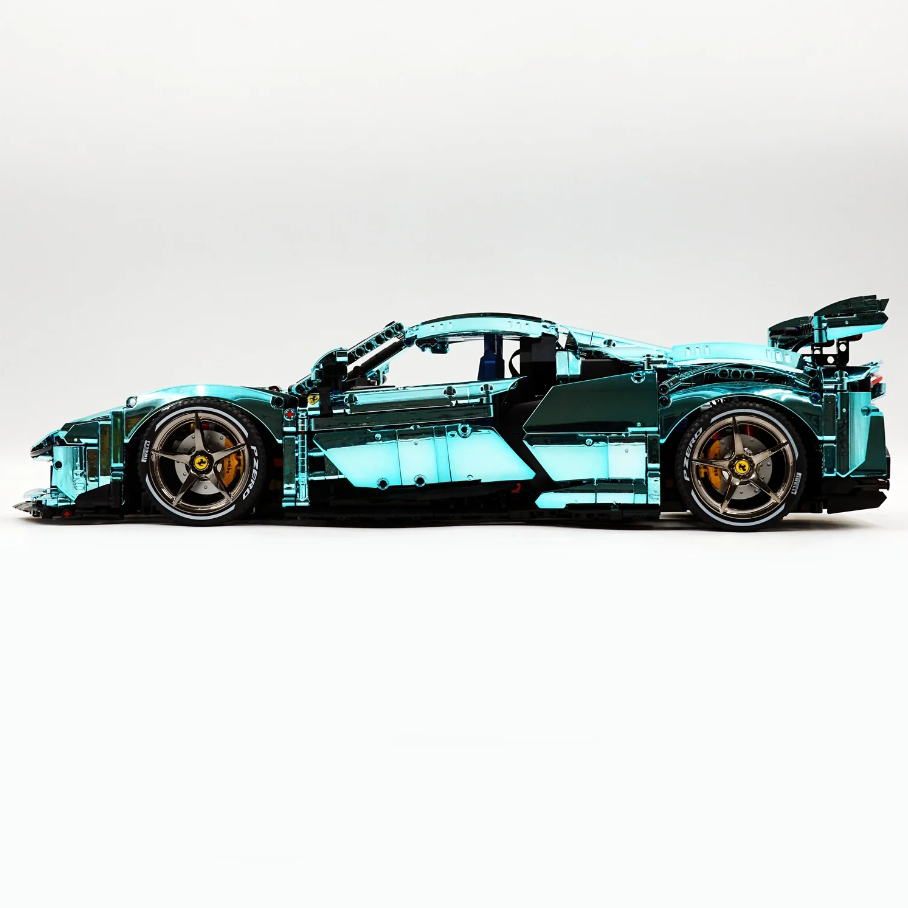 1:8 SF90XX building set, custom Tiffany Blue electroplated brick supercar (3982 pieces)
