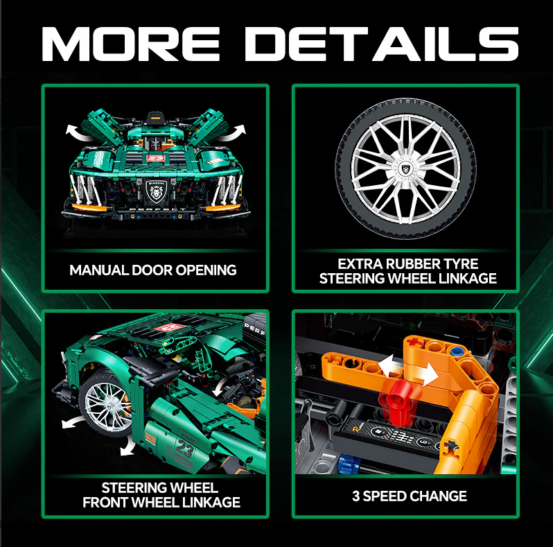1:8 Le Mans building block supercar model (3746 pieces)