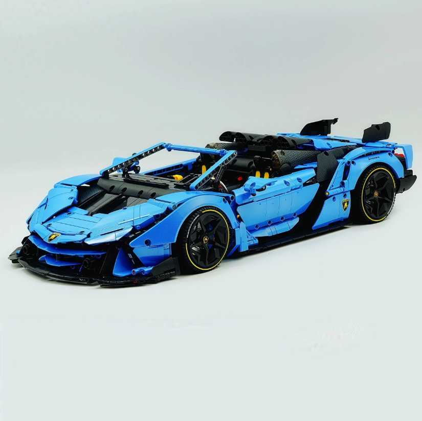 1:8 Lambo Auténtica, building block supercar, painted pearl blue/red, static version (3392 pieces)