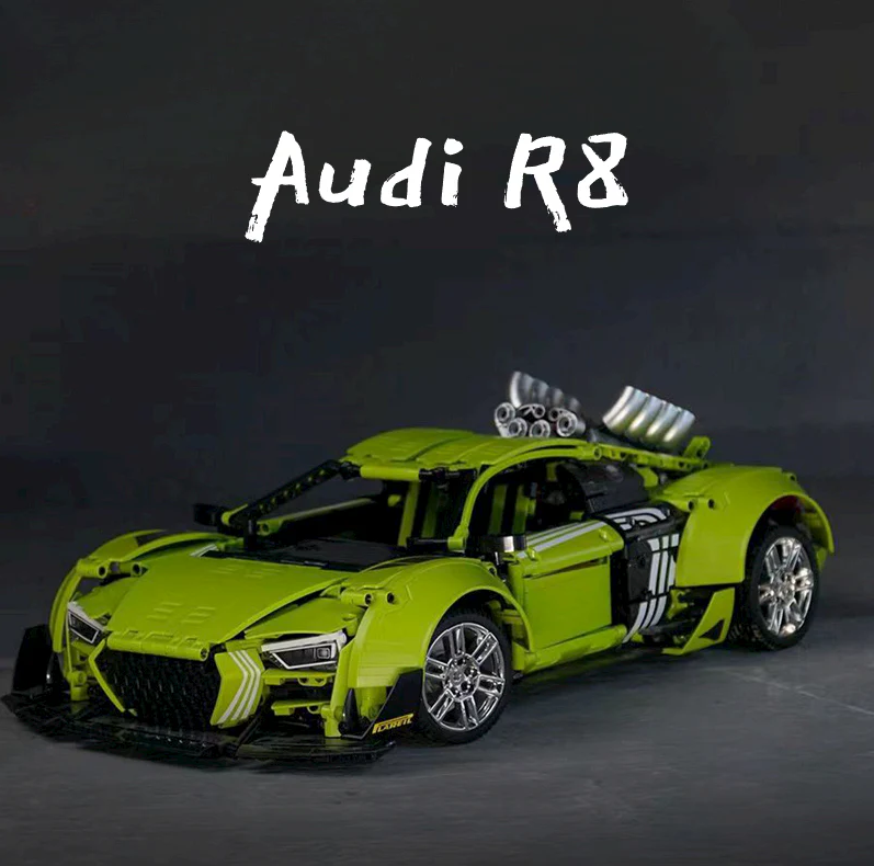 R8 Green Beast, a large rear wing building block supercar (2641 pieces)